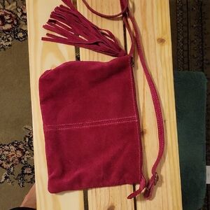 Elegant Pink Suede Crossbody Bag